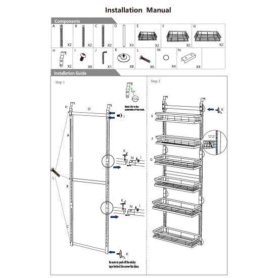 6 Tiers Kitchen Bathroom Pantry Over The Door Hanging Organizer Adjustable Baskets Storage Rack Shampoo Conditioner Body Wash Shelf